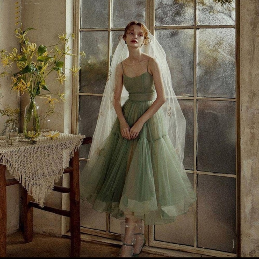 Sage green tea length dress